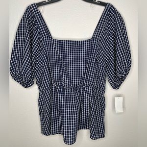 Moa Moa Blouse Blue and White Sz 1X
